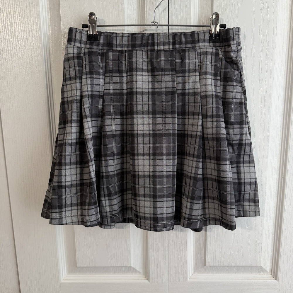 Gray Black Plaid Mini Skort Skirt Boho Party Grunge Academic Skater Party